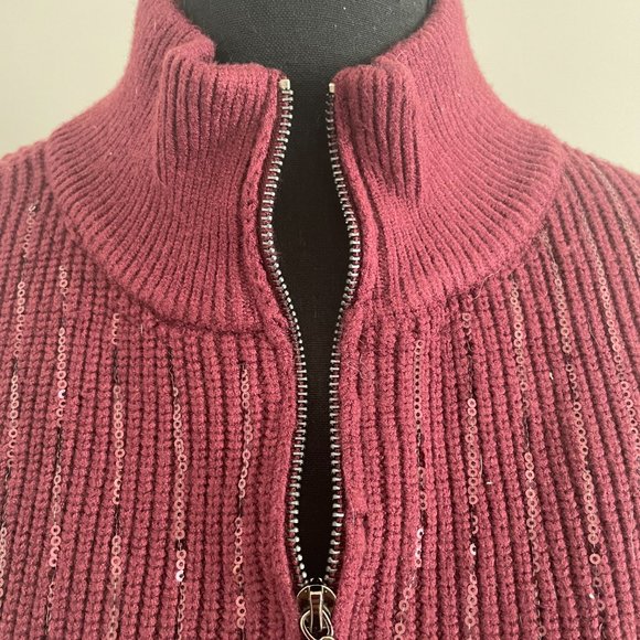NWT Women's Nine West Quarter Zip Burgundy Pullover Sweater Sequined - Small - Picture 2 of 5